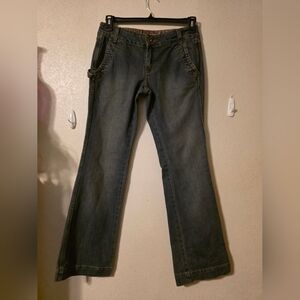 No Boundaries Women's Flare Jeans in Dark Blue Denim